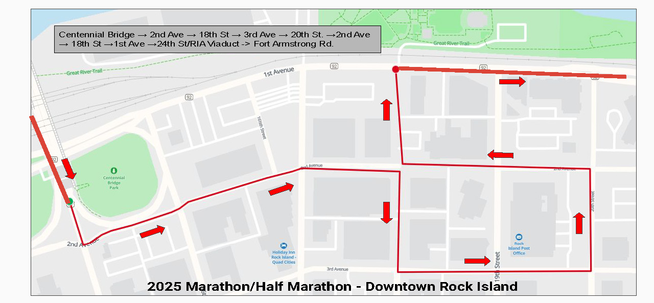 Quad Cities Marathon Rock Island course map