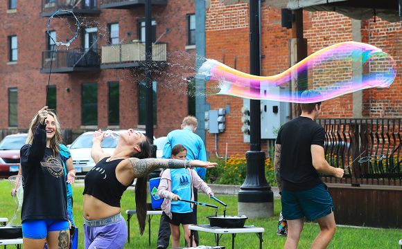 Playing with Bubbles in Downtown Rock Island