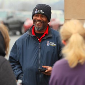 Man talking to citizens