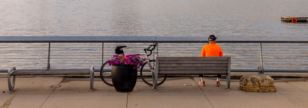 Person enjoying a view of the Mississippi River