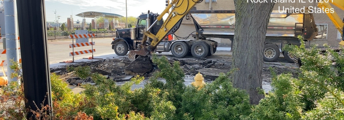 Construction equipment working on downtown Rock Island