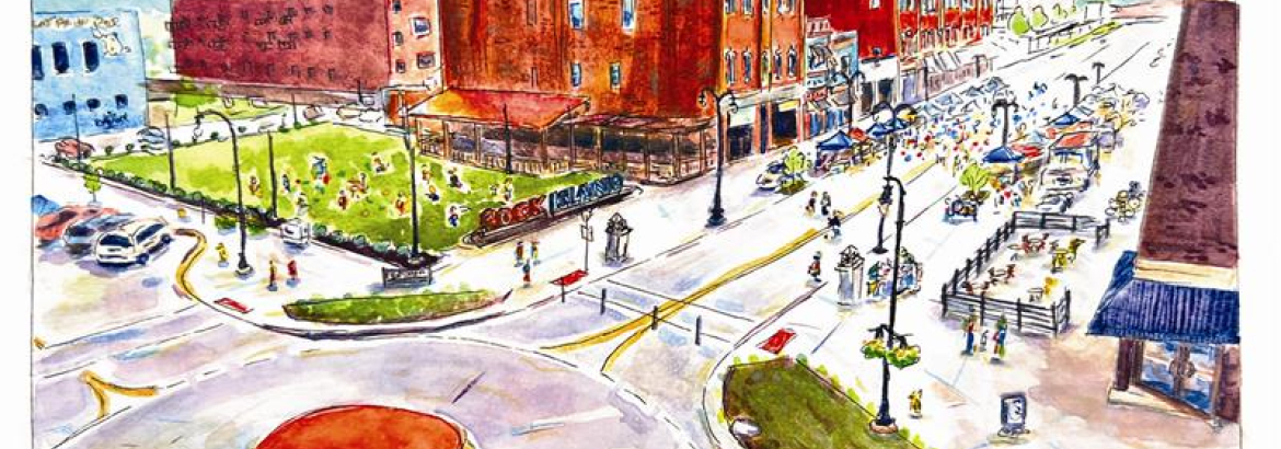 Downtown Rock Island watercolor