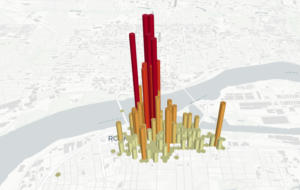 Map showing locations of Downtown Alliance activity logs Sept. 7, 2023, to Feb. 29, 2024.