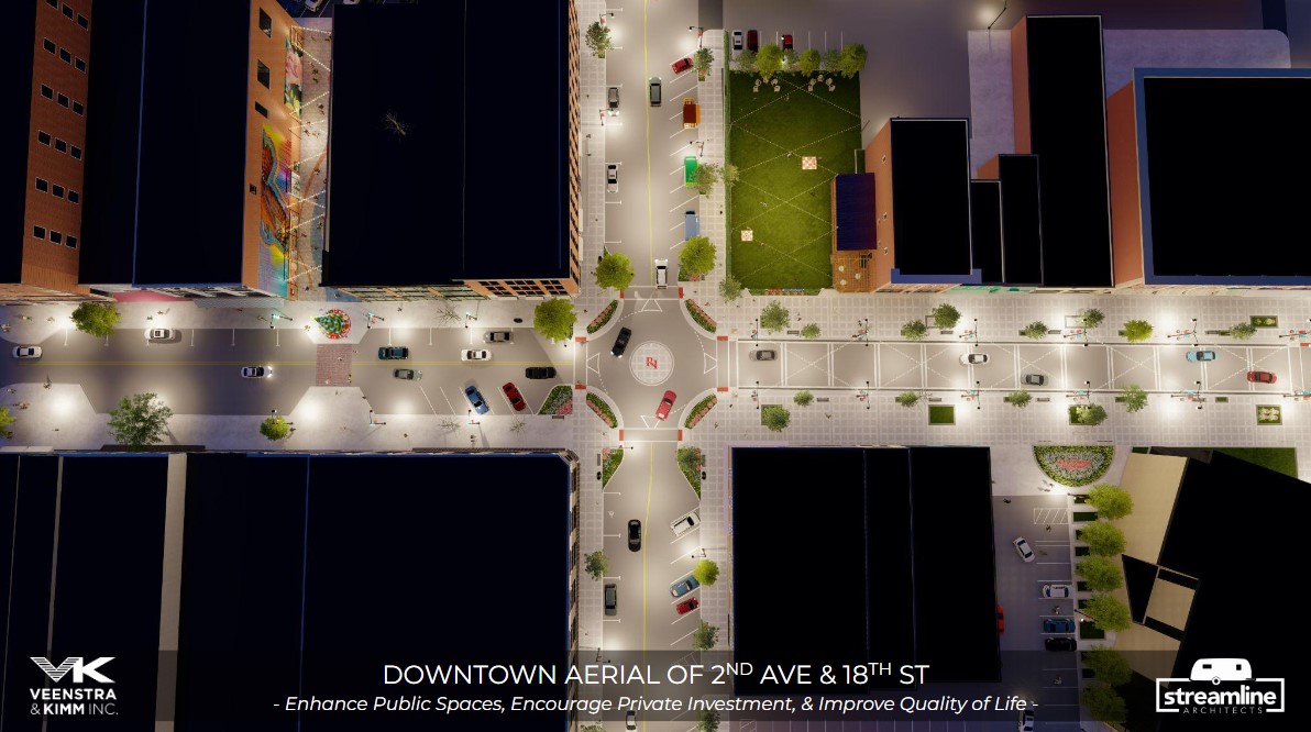 Aerial rendering of the Rebuild Downtown project area.